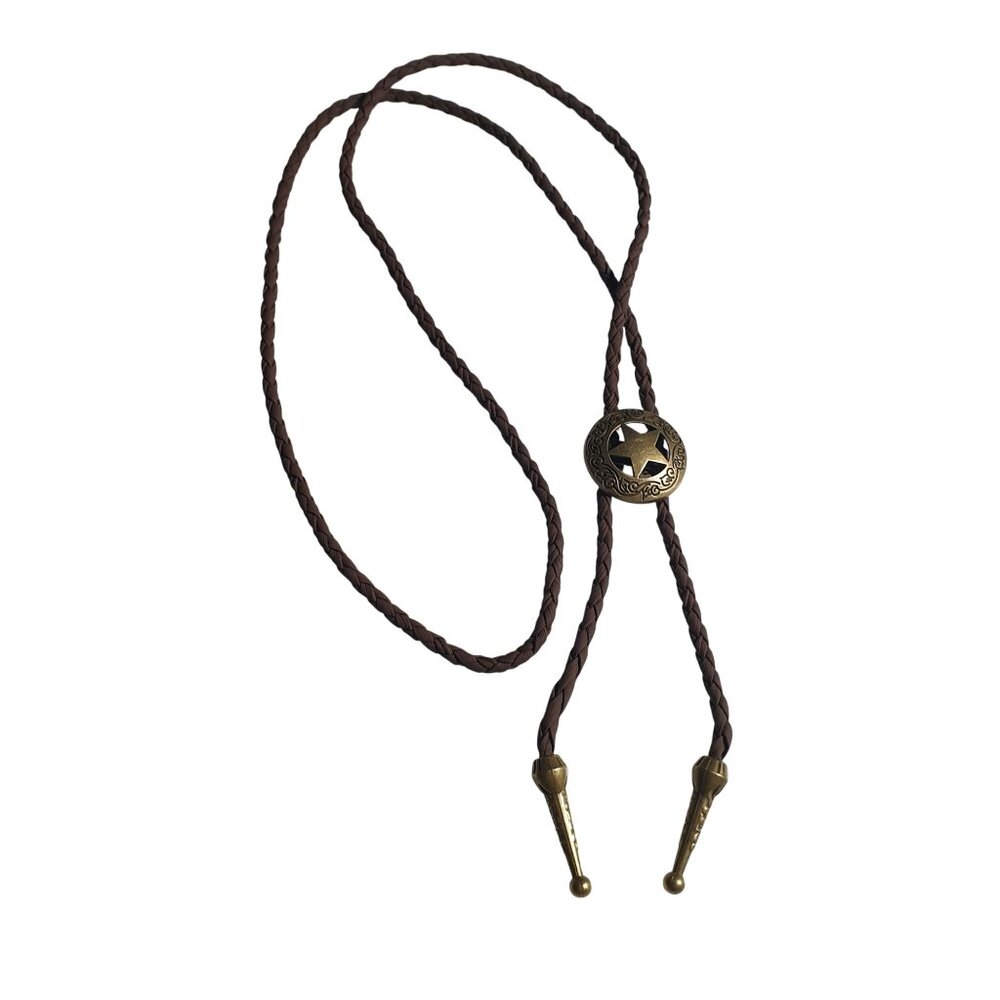 Bolo Braided Brown Necklace Men Women Sherriff Badge Pendant Western 40 In Gift - Picture 2 of 5